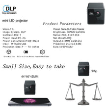 Ultramini DLP Projector Portable 1080P HD Beamer Throw 70-inch 64G TF Slot 3.5mm Audio port for Home Outdoor Use 1000mAh Battery